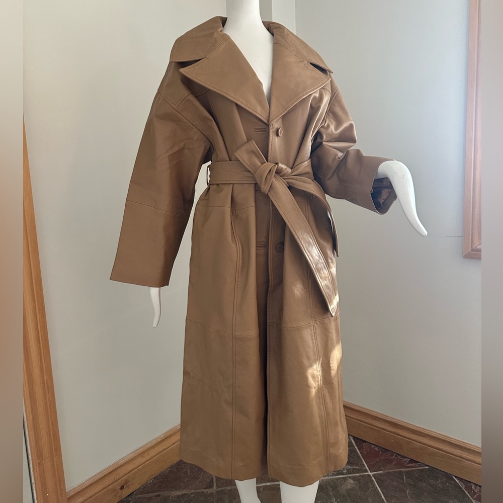 Deadwood beautiful real leather trench coat in tan
